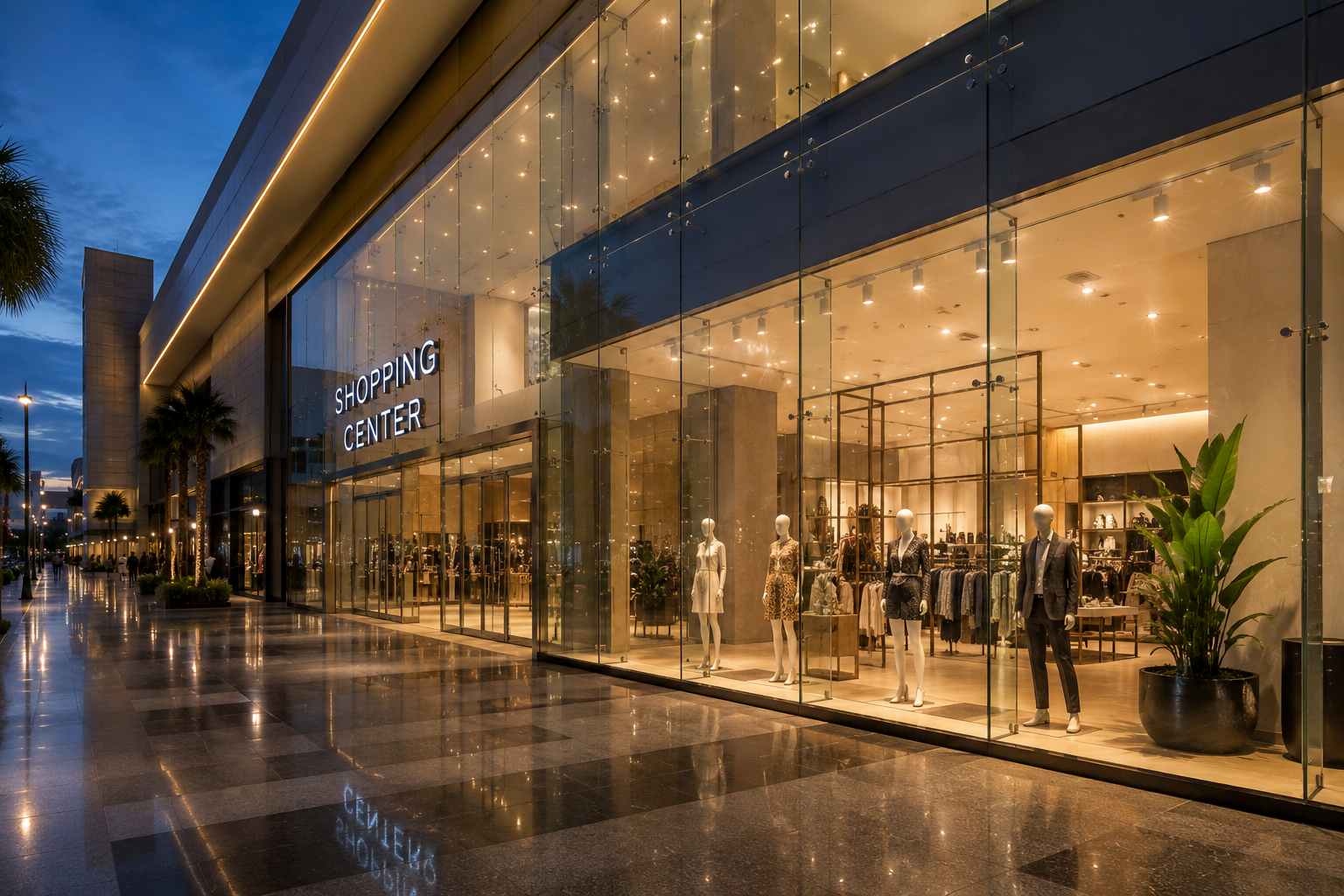 Fachada comercial de vidro e vitrine instaladas pela Valtona
